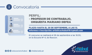 Lee más sobre el artículo Convocatoria para Profesor de Contrabajo – Orquesta Mariano Defea – Región IV