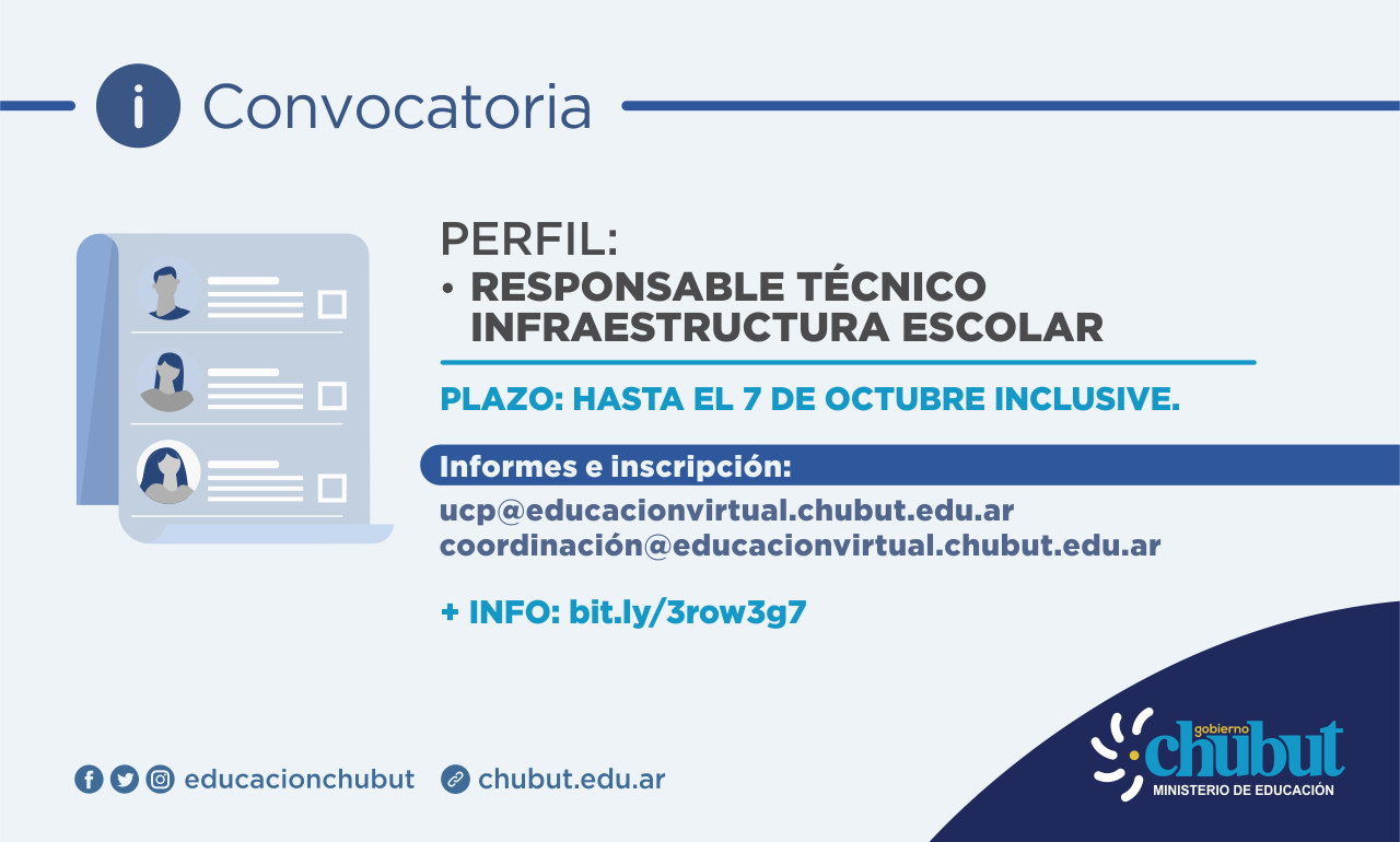 Lee más sobre el artículo Convocatoria Responsable Técnico Infraestructura Escolar