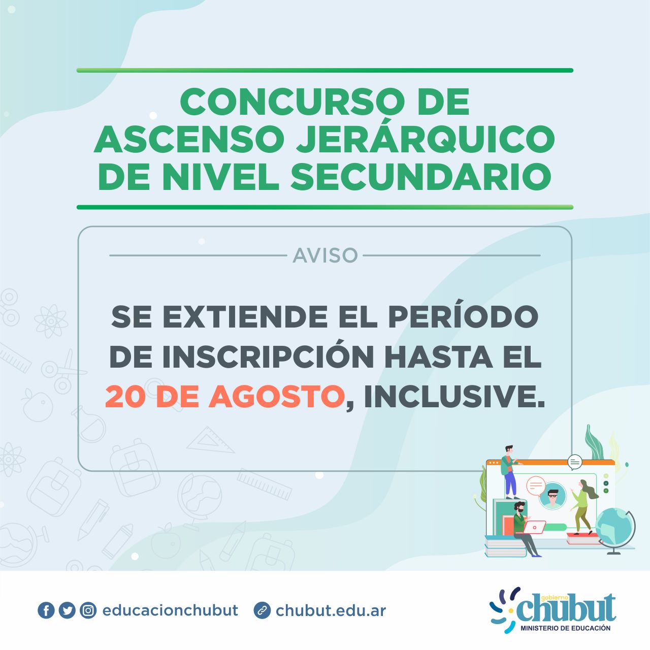 Lee más sobre el artículo Prórroga del periodo de inscripción – Concurso de Ascenso Jerárquico Educación Secundaria